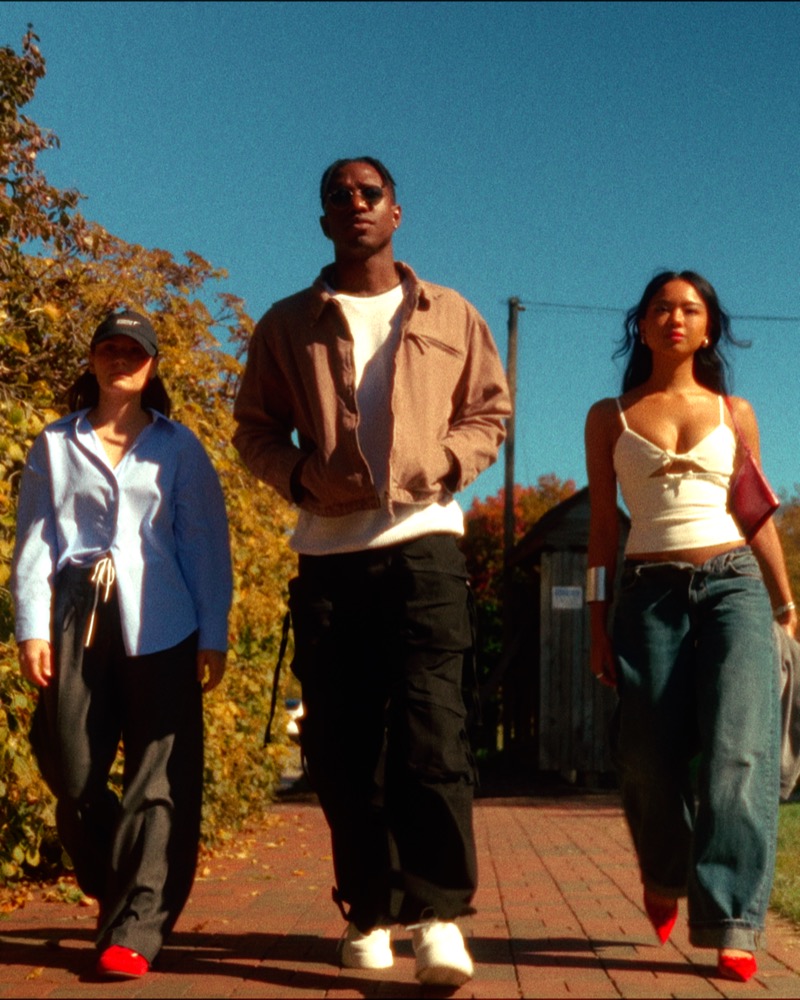 Three people fashion editorial golden hour